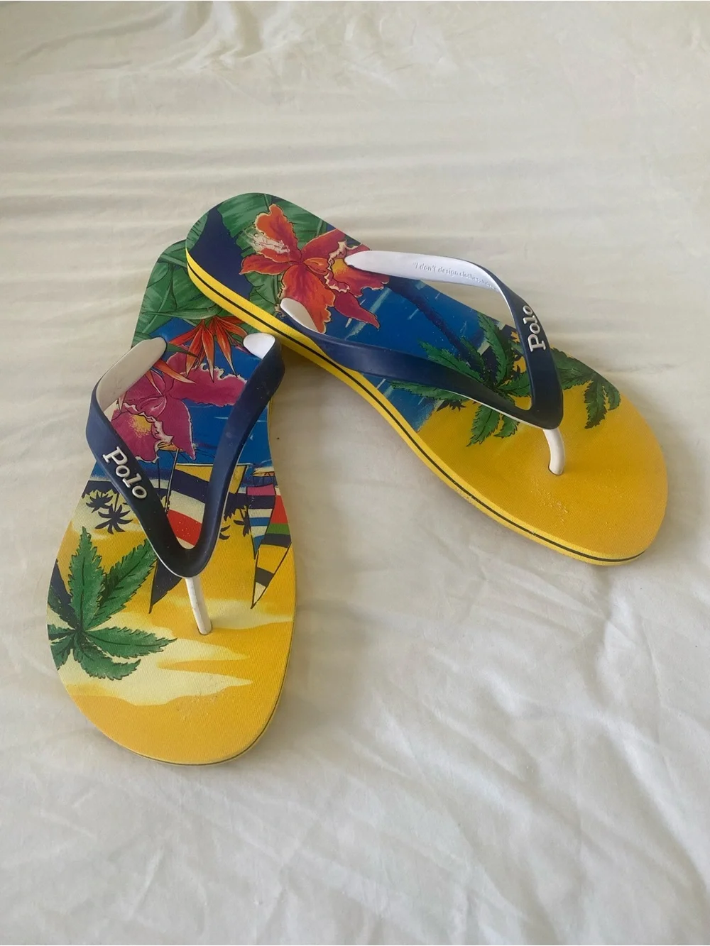 Polo by Ralph Lauren Yellow Tropical Floral Flip Flops - Mens